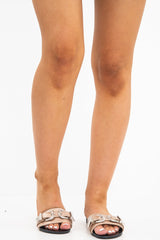 Champagne Western Buckle Sliders - Abiella