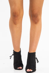 Black Peep Toe Cut Out Heel Block Heels - Crissie