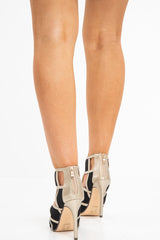 Gold Black Caged Stiletto Heeled Shoe Boot - Harmoney