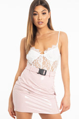 Pink Vinyl Utility Pocket Zip Detail Mini Skirt - Davina