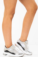 White Black Silver Mesh Trainers - Skyy