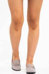 Grey Faux Suede Metal Hardware Front Loafers - Michelle