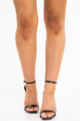 Black Patent Croc Print Thin Block Heels - Olivia