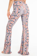 Orange Yellow Black Snake Print Flared Trousers - Mianna
