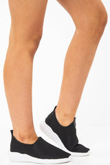 Black Net Overlay Contrast Sole Slip On Trainers - Lissandra