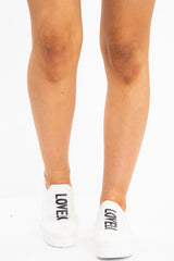 White Slogan Front Stripe Slip On Trainers - Tamira