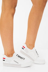 White Slogan Front Stripe Slip On Trainers - Tamira