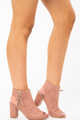 Pink Peep Toe Cut Out Heel Block Heels - Crissie