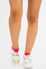 White Red Cleated Sole Lace Up Chunky Trainers - Gradie
