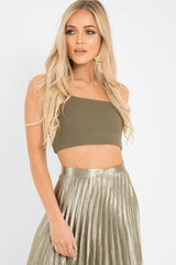 Khaki One Shouldered Crop Top - Kamri