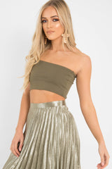 Khaki One Shouldered Crop Top - Kamri
