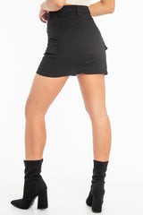 Black Woven Utility Pocket Mini Skirt - Alexa