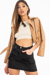 Black Woven Utility Pocket Mini Skirt - Alexa