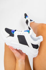 Black and White Contrast Trainers with Iridescent Detail - Lolli