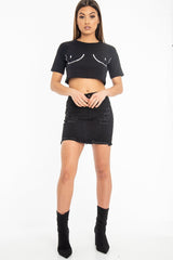 Black Distressed Denim Skirt - Blakelyn