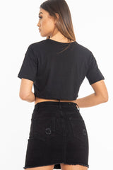 Black Slogan Printed Crop Top - Daryn