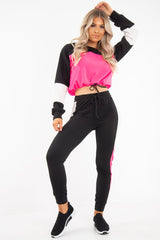 Black Pink Colour Block Sweatshirt Tracksuit - Kazia