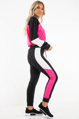 Black Pink Colour Block Sweatshirt Tracksuit - Kazia