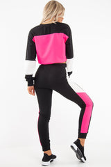 Black Pink Colour Block Sweatshirt Tracksuit - Kazia