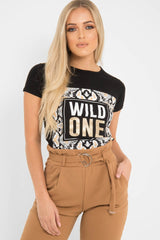Black Gold Wild One Slogan T-Shirt  - Oniyah