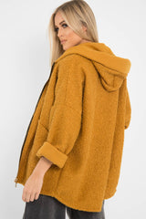 Mustard Hooded Zip Front Borg Coat - Loryn