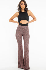 Brown Aztec Print Flared Trousers - Mianna