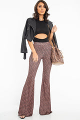 Brown Aztec Print Flared Trousers - Mianna