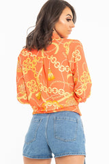 Orange Scarf and Chain Print Tie T-shirt - Murl