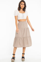 Taupe Ruffle Linen Maxi Skirt - Melodia