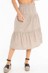 Taupe Ruffle Linen Maxi Skirt - Melodia