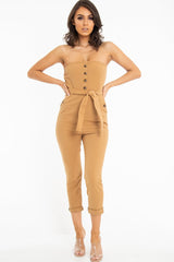 Camel Tie Waist Sleeveless Jumpsuit - Tamya