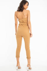 Camel Tie Waist Sleeveless Jumpsuit - Tamya