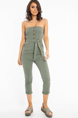 Khaki Tie Waist Sleeveless Jumpsuit - Tamya