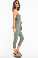 Khaki Tie Waist Sleeveless Jumpsuit - Tamya