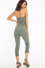 Khaki Tie Waist Sleeveless Jumpsuit - Tamya