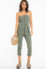 Khaki Tie Waist Sleeveless Jumpsuit - Tamya