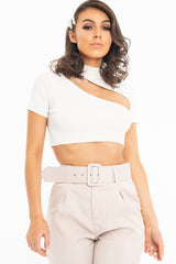 White Rib High Neck Crop Top - Talina