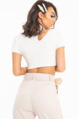White Rib High Neck Crop Top - Talina
