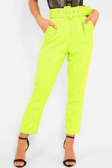 Lime Green Belted Tapered Peg Trousers - Jessika