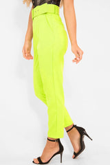 Lime Green Belted Tapered Peg Trousers - Jessika