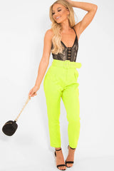 Lime Green Belted Tapered Peg Trousers - Jessika