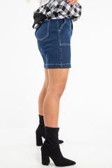 Dark Wash Contrast Stitch Denim Mini Skirt - Remee