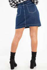 Dark Wash Contrast Stitch Denim Mini Skirt - Remee