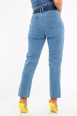 Light Wash Eyelet Belted Paper Bag Mom Jeans - Myli