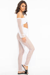 White Fish Net Crop Tie Top and Trousers Co-ord - Misa