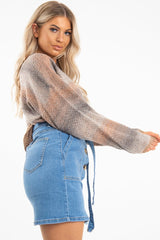 Light Wash Horn Button Front Denim Mini Skirt - Yazmin