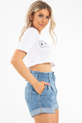 White Killin' It Print Crop Crew Neck T-Shirt - Jenny