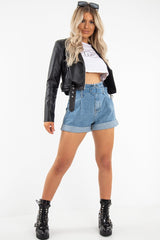Light Wash Belted High Waist Paper Bag Shorts - Everlei