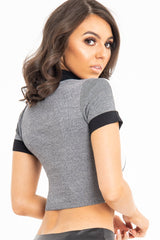 Grey White and Black Zip Detail Top - Aanika