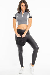 Grey White and Black Zip Detail Top - Aanika